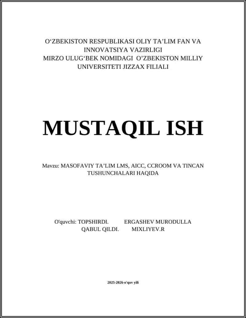MASOFAVIY TAʼLIM LMS, AICC, CCROOM VA TINCAN TUSHUNCHALARI HAQIDA