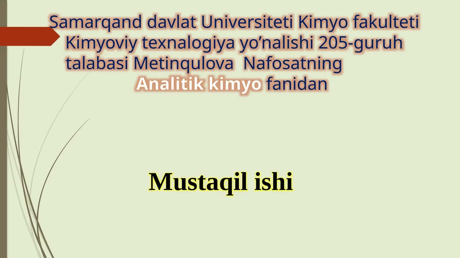 Kimyofakulteti Kimyoviy Texnologiya Yo’nalishi