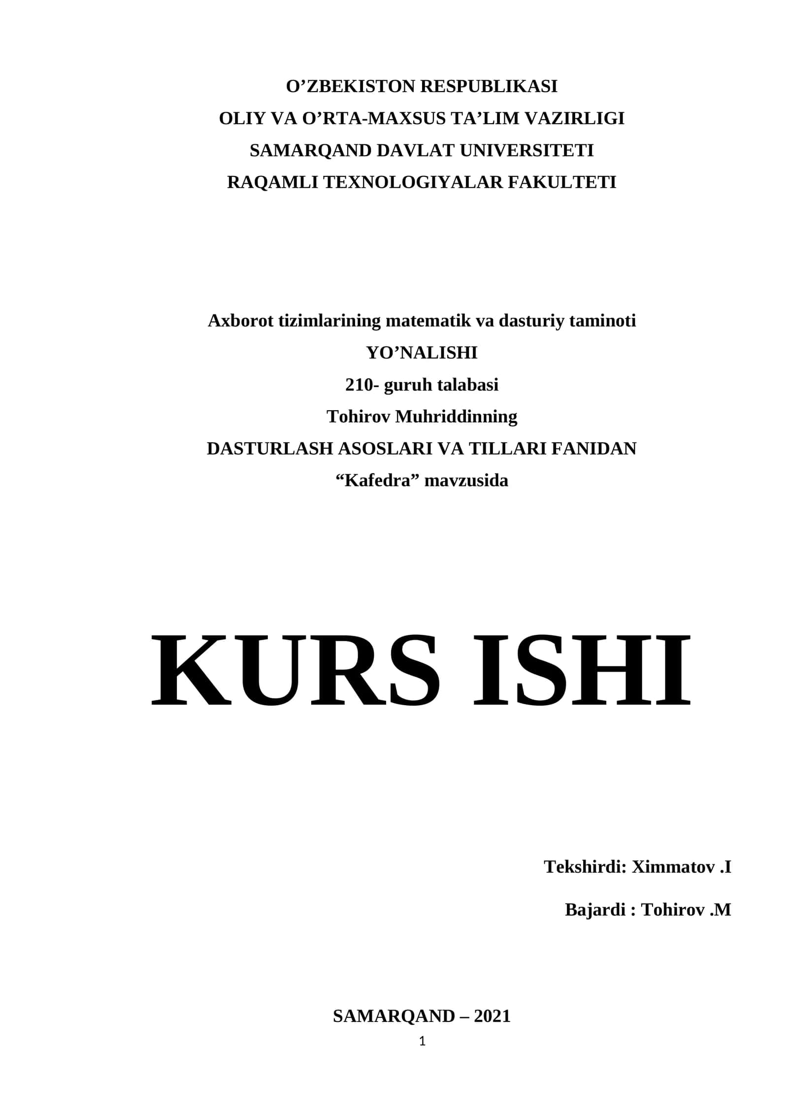 DASTURLASH ASOSLARI VA TILLARI FANIDAN