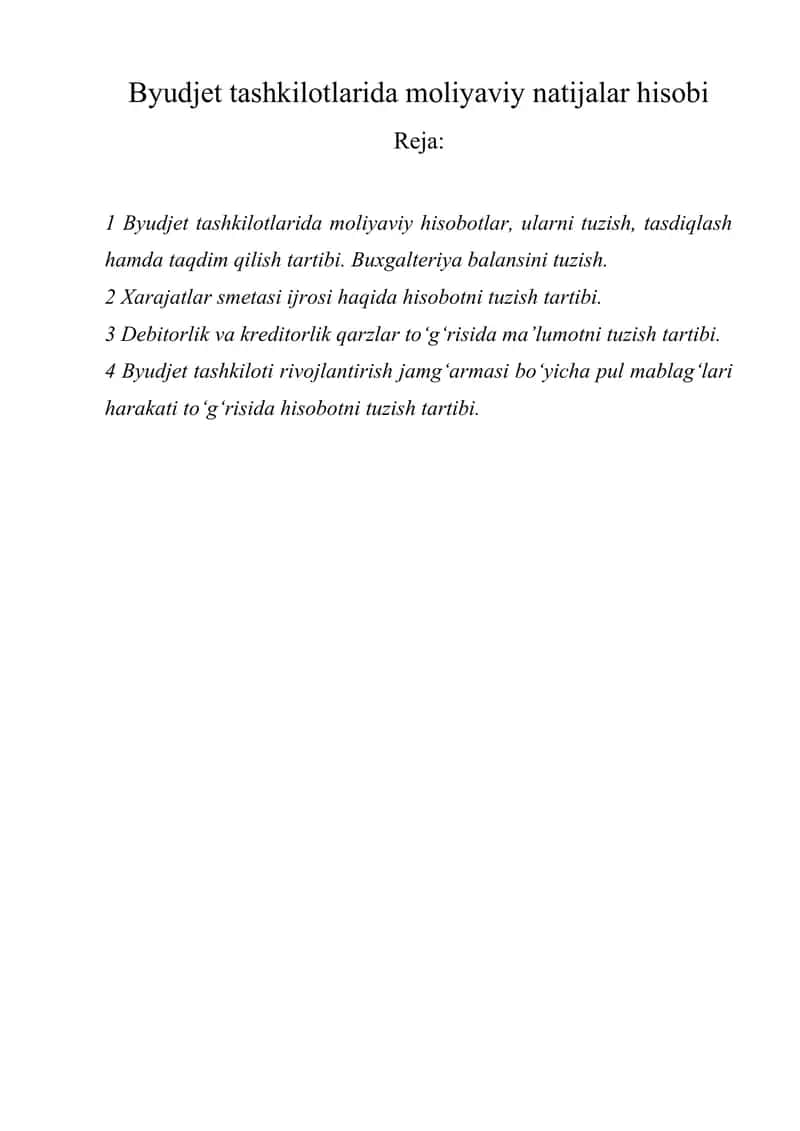 Byudjet tashkilotlarida moliyaviy natijalar hisobi