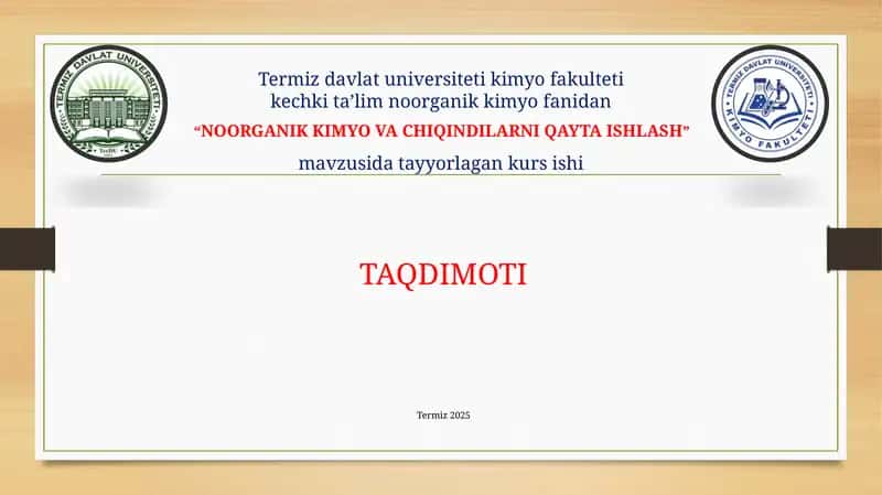 NOORGANIK KIMYO VA CHIQINDILARNI QAYTA ISHLASH