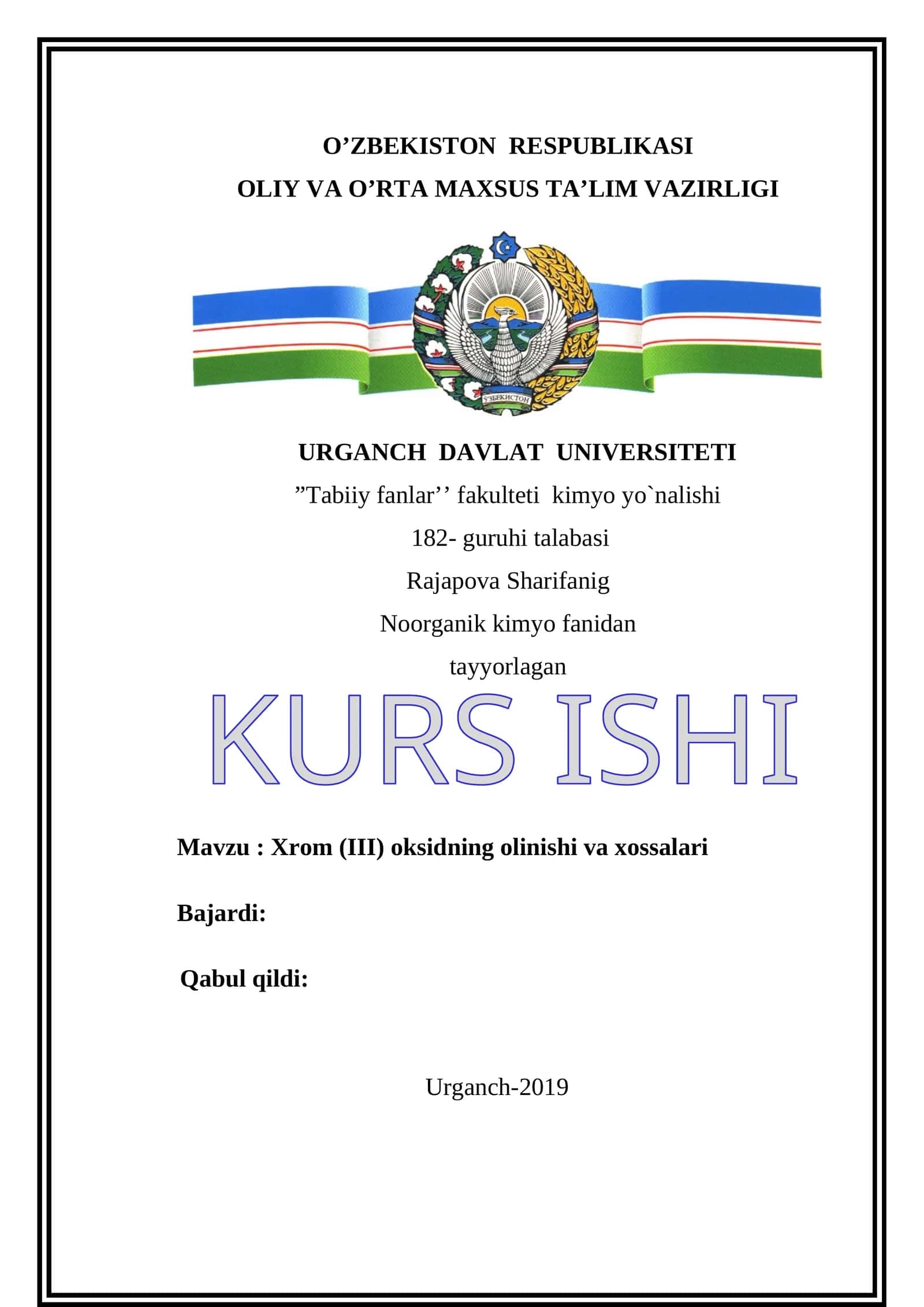 Xrom (III) oksidning olinishi va xossalari