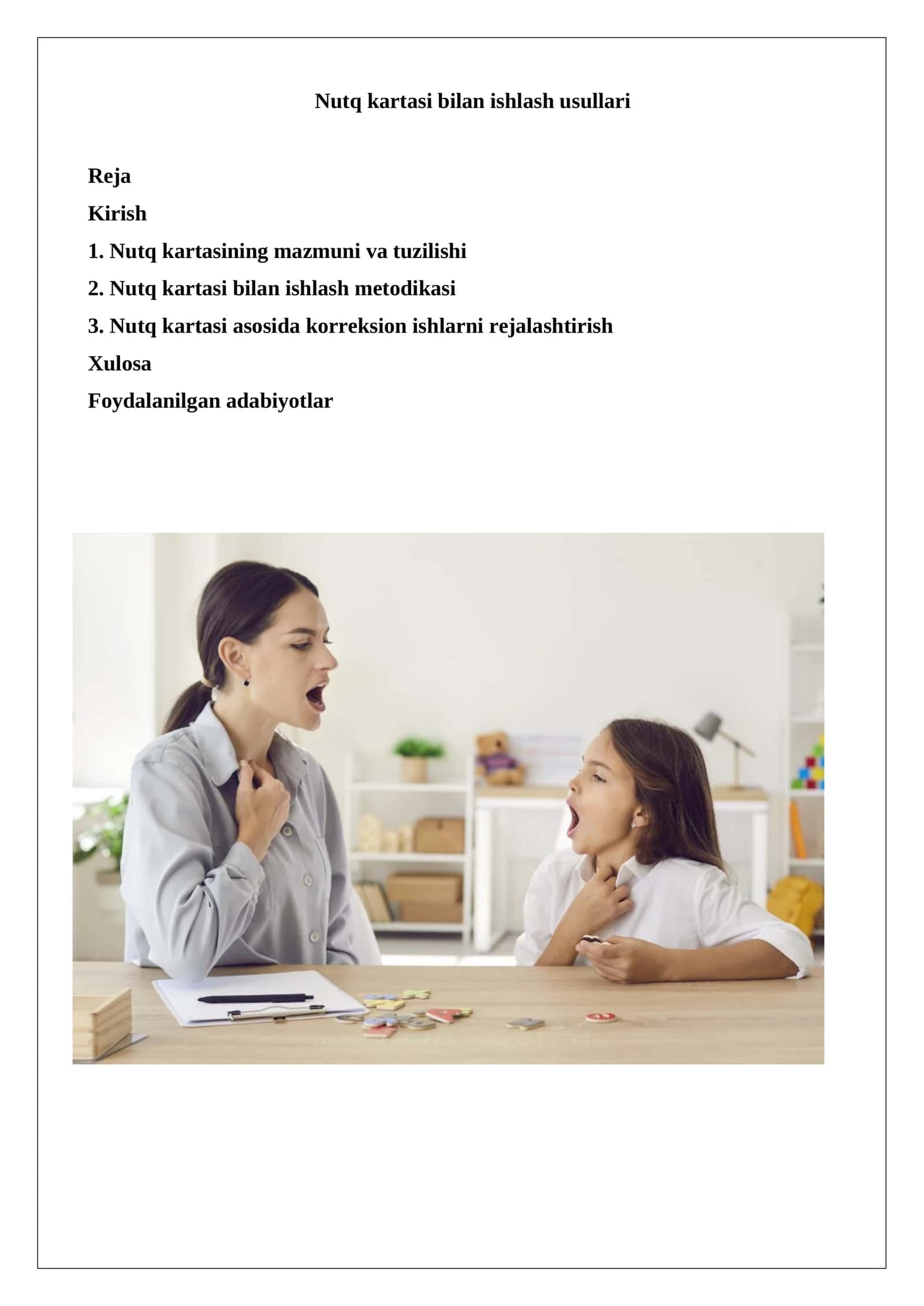Nutq kartasi bilan ishlash usullari