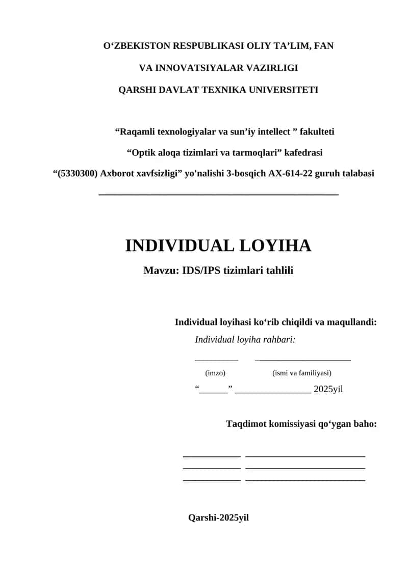 IDS/IPS tizimlari tahlili