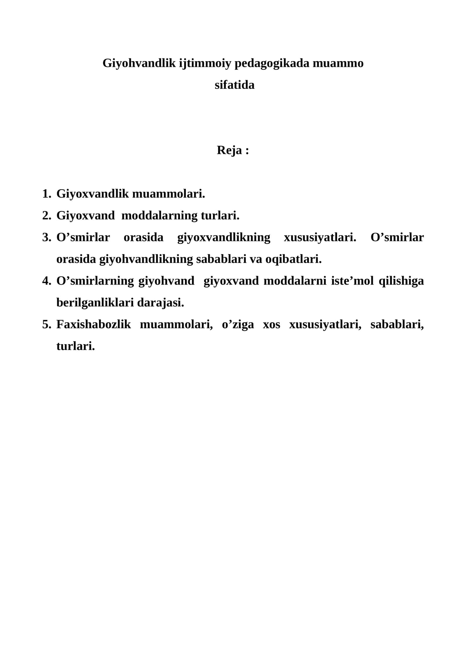 Giyohvandlik ijtimmoiy pedagogikada muammo sifatida