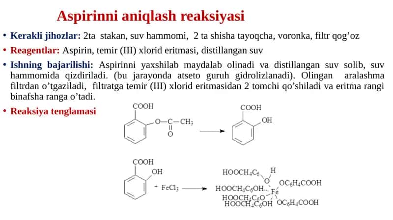 Aspirinnianiqlashreaksiyasi