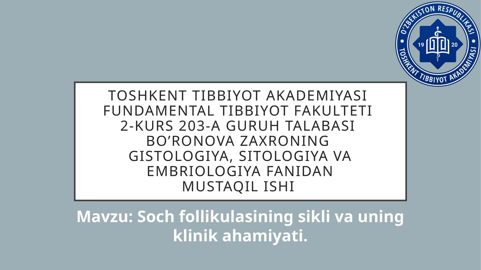 Soch follikulasining sikli va uning klinik ahamiyati