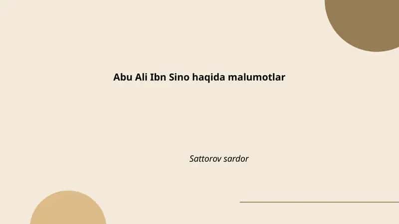 Abu Ali Ibn Sino haqida malumotlar