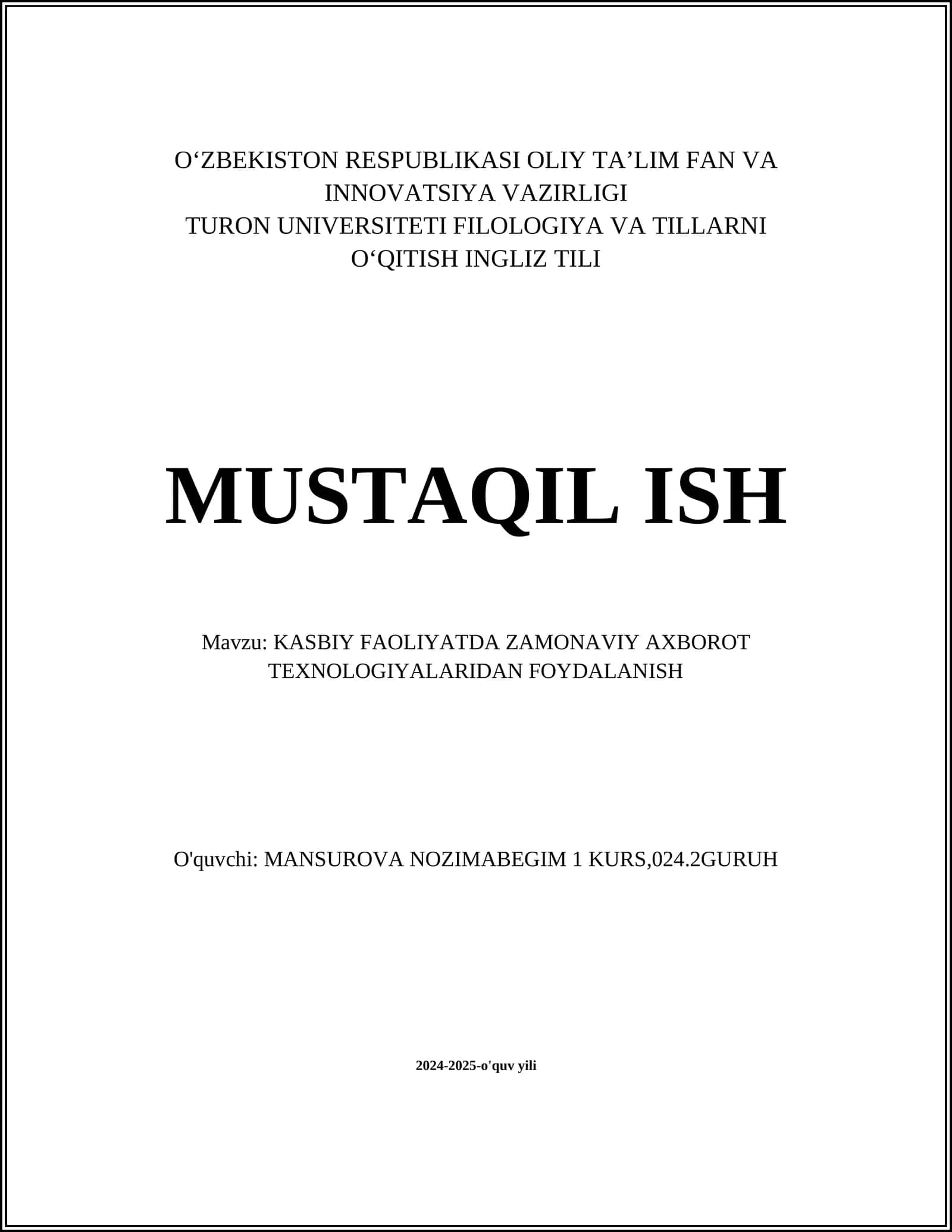 Kompyuter va tarmoqlarni tashkil etish