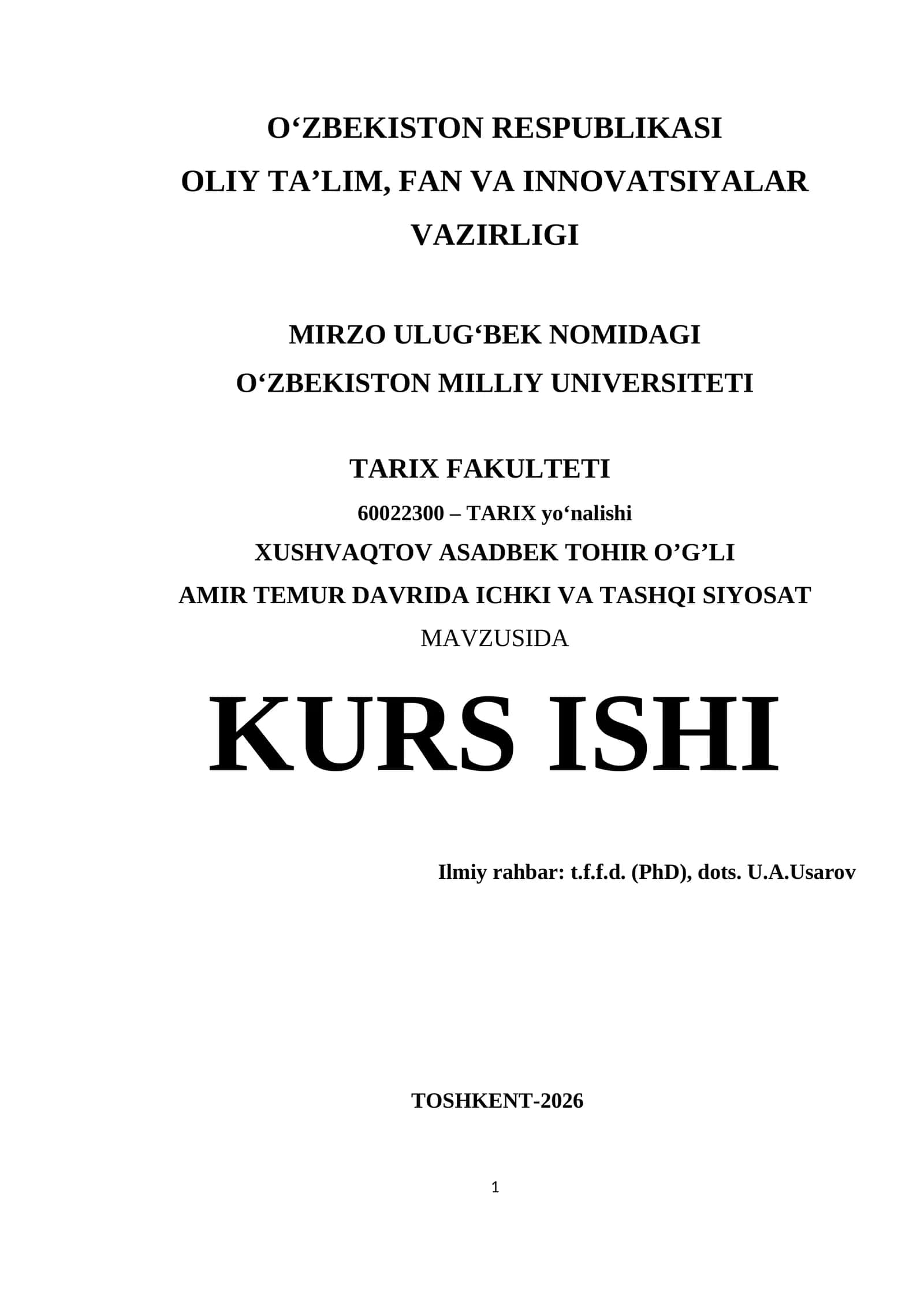 AMIR TEMUR DAVRIDA ICHKI VA TASHQI SIYOSAT MAVZUSIDA