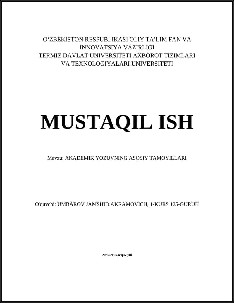 AKADEMIK YOZUVNING ASOSIY TAMOYILLARI