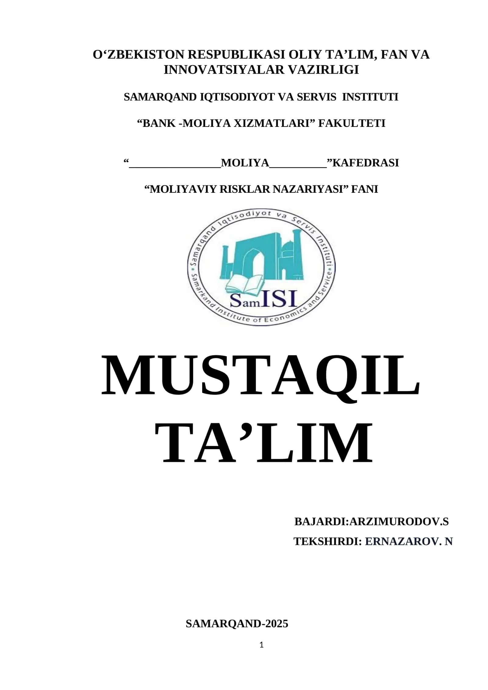 Moliyaviy risklarni baholash usullari