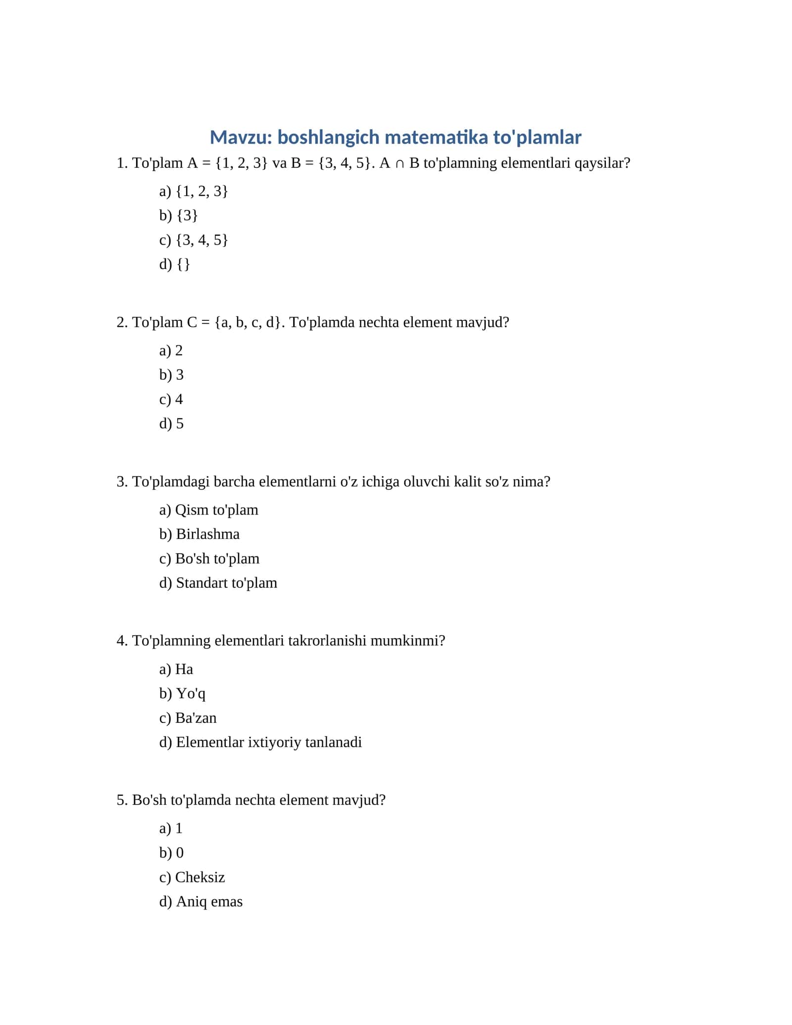 boshlangich matematika to'plamlar
