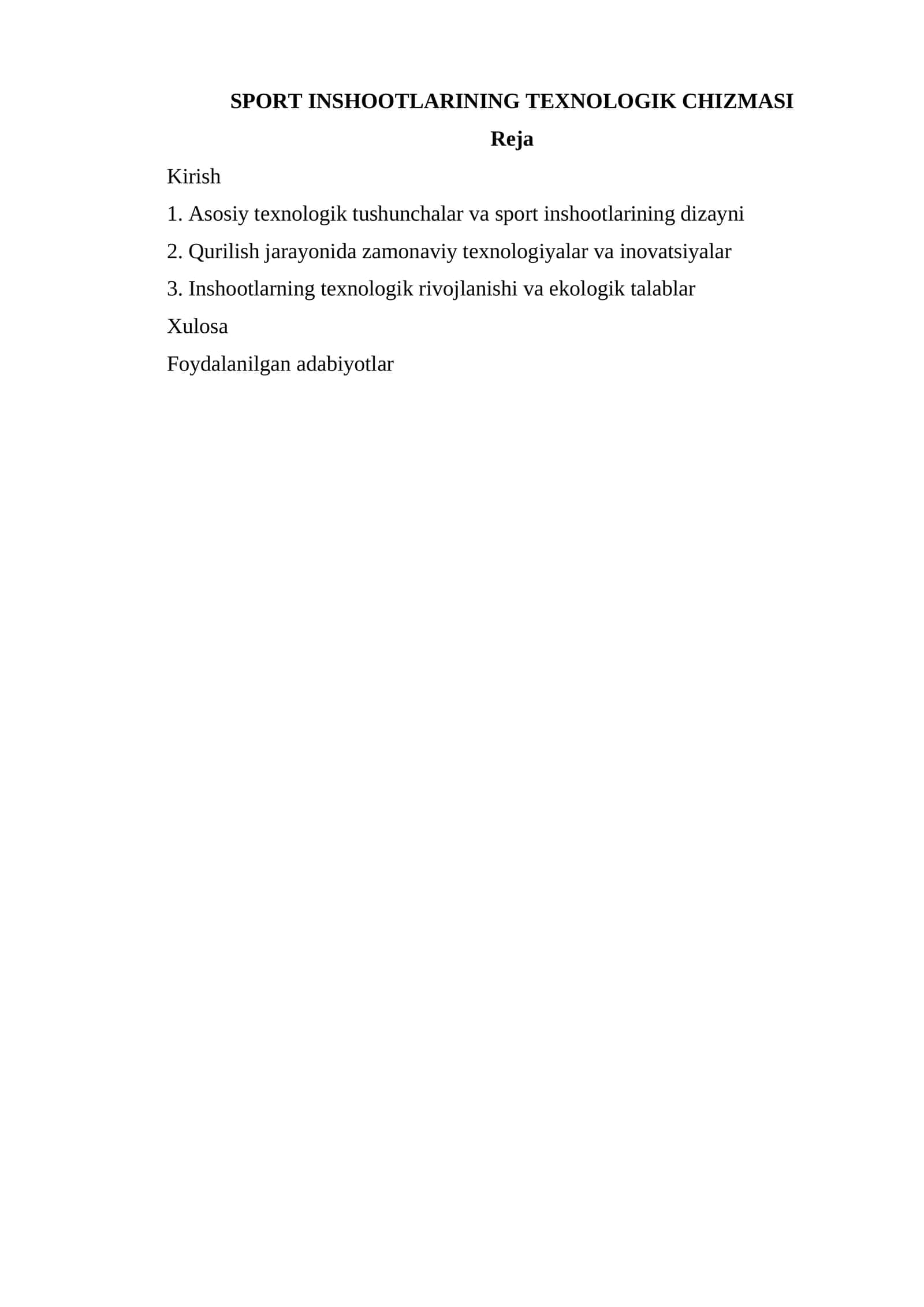 SPORT INSHOOTLARINING TEXNOLOGIK CHIZMASI