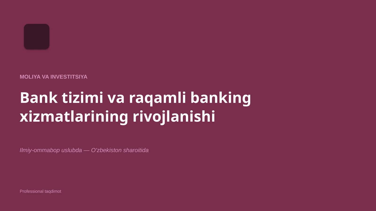 MOLIYA VA INVESTITSIYA