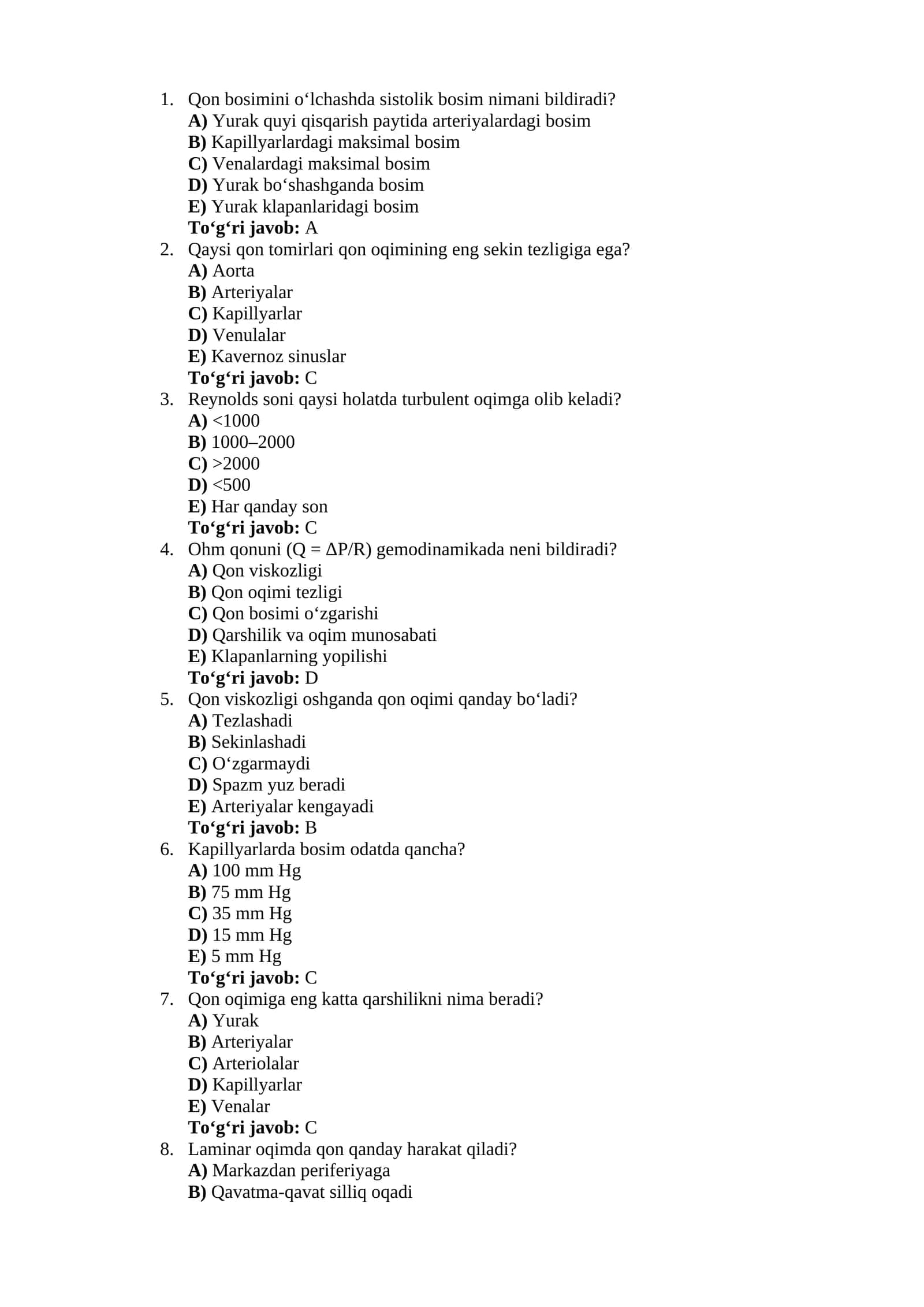 Qon bosimi va qon oqimi javoblar