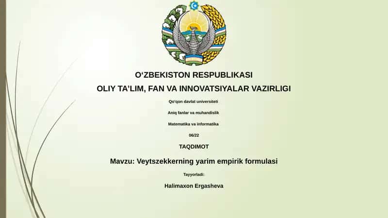 Veytszekkerning yarim empirik formulasi