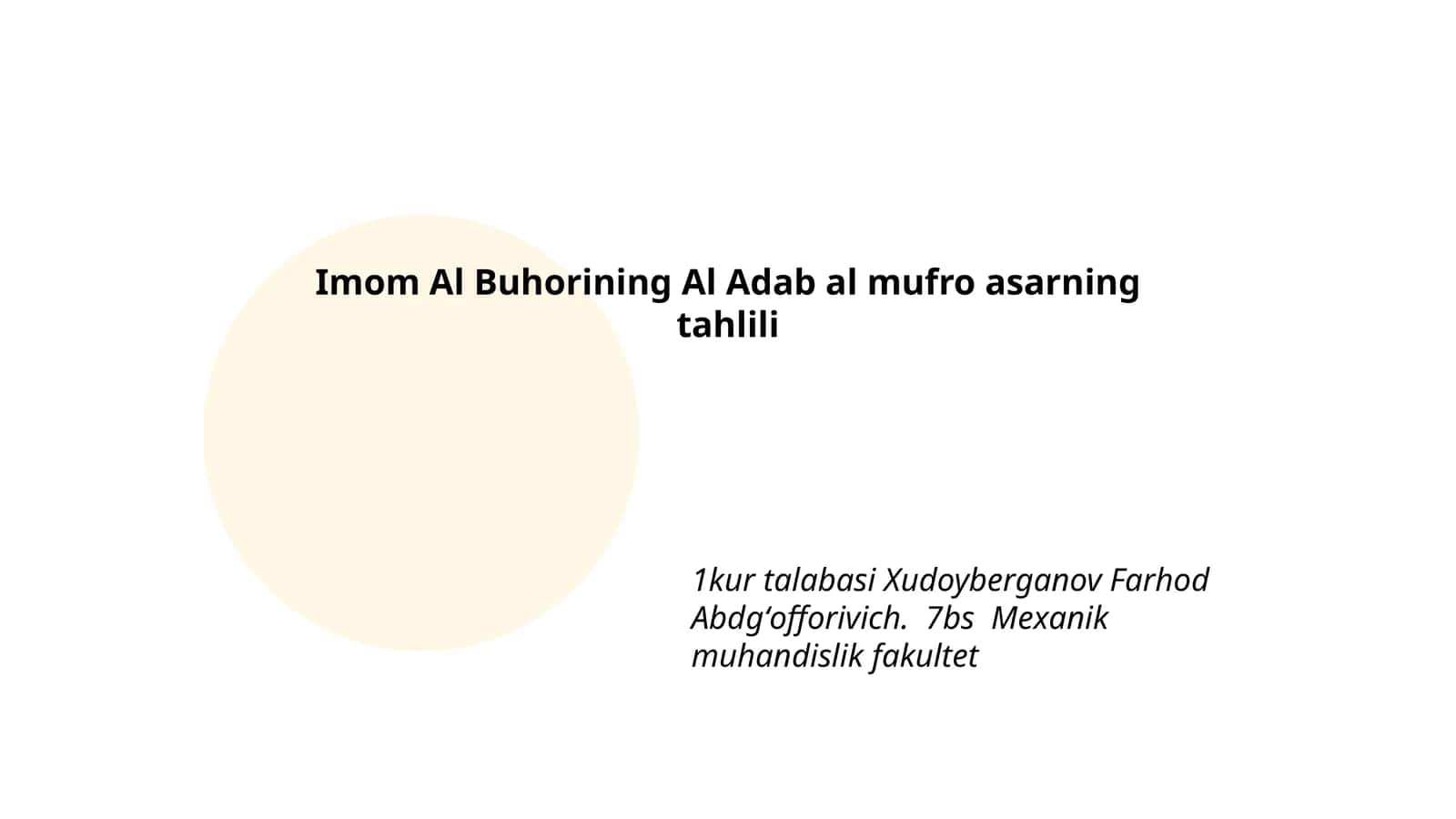 Imom al-Buhoriy ijodining tahlili