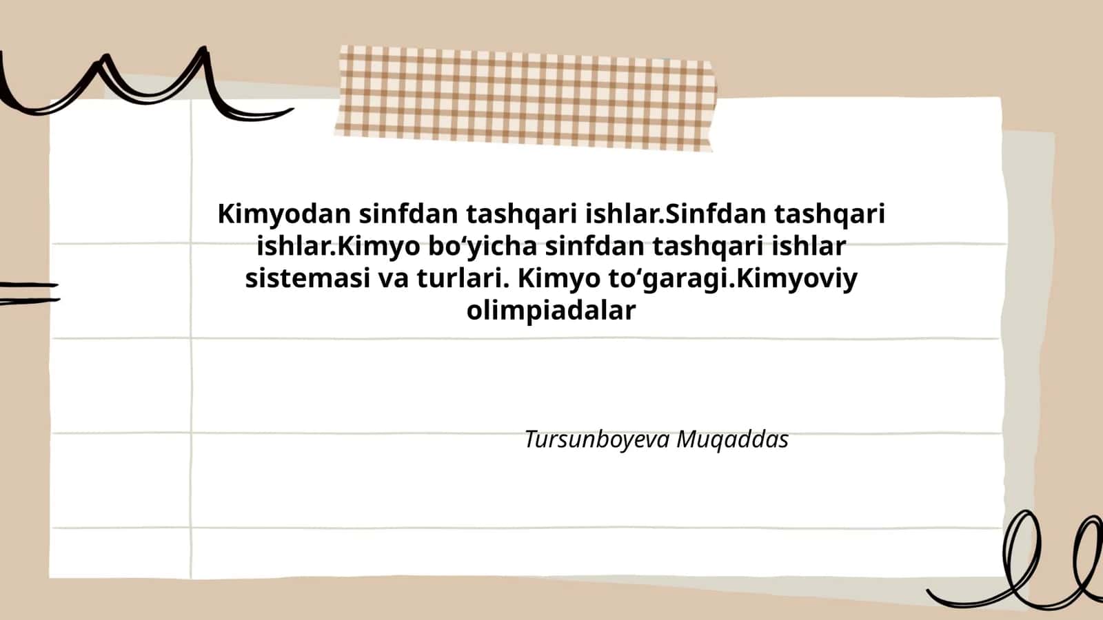 Kimyo boʻyicha sinfdan tashqari ishlar sistemasi va turlari