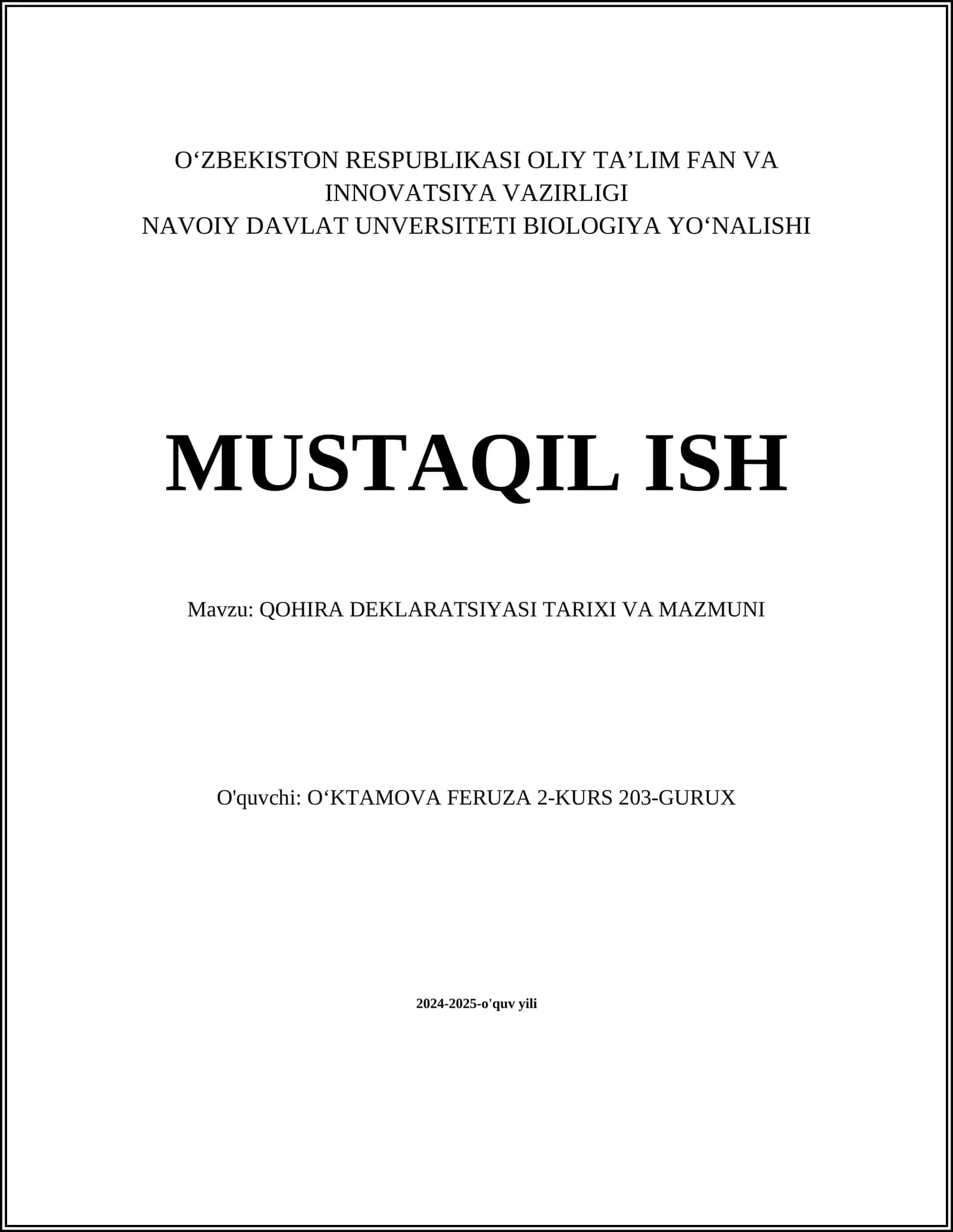 Qohira Deklaratsiyasi Tarixi va Mazmuni