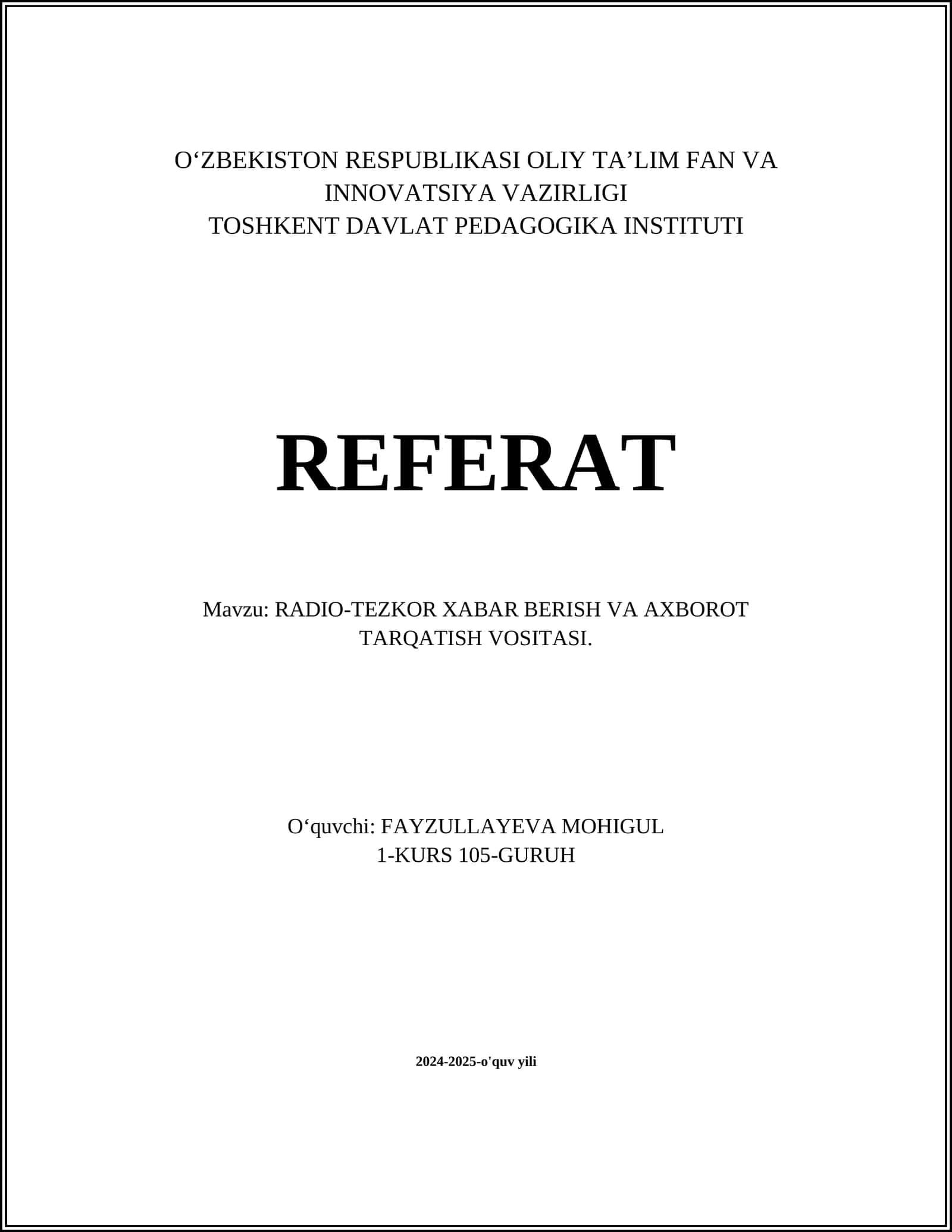RADIO-TEZKOR XABAR BERISH VA AXBOROT TARQATISH VOSITASI