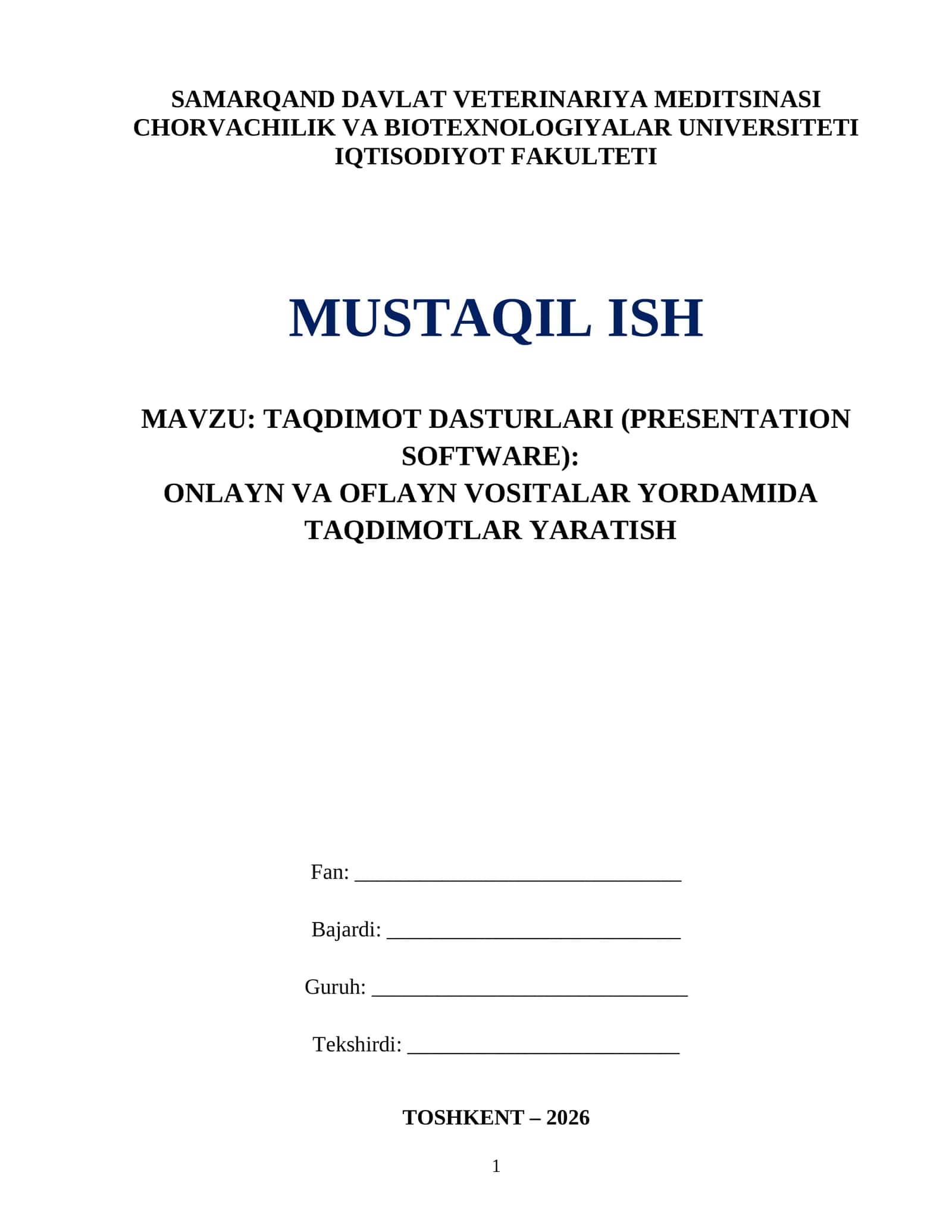 : TAQDIMOT DASTURLARI (PRESENTATION SOFTWARE): ONLAYN VA OFLAYN VOSITALAR YORDAMIDA TAQDIMOTLAR YARATISH