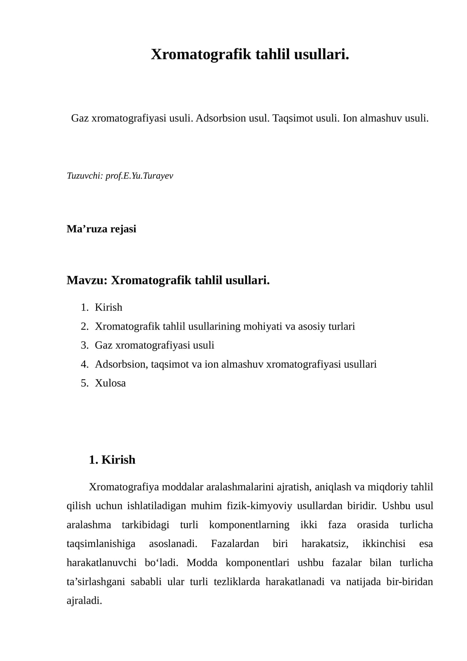 Gaz xromatografiyasi usuli