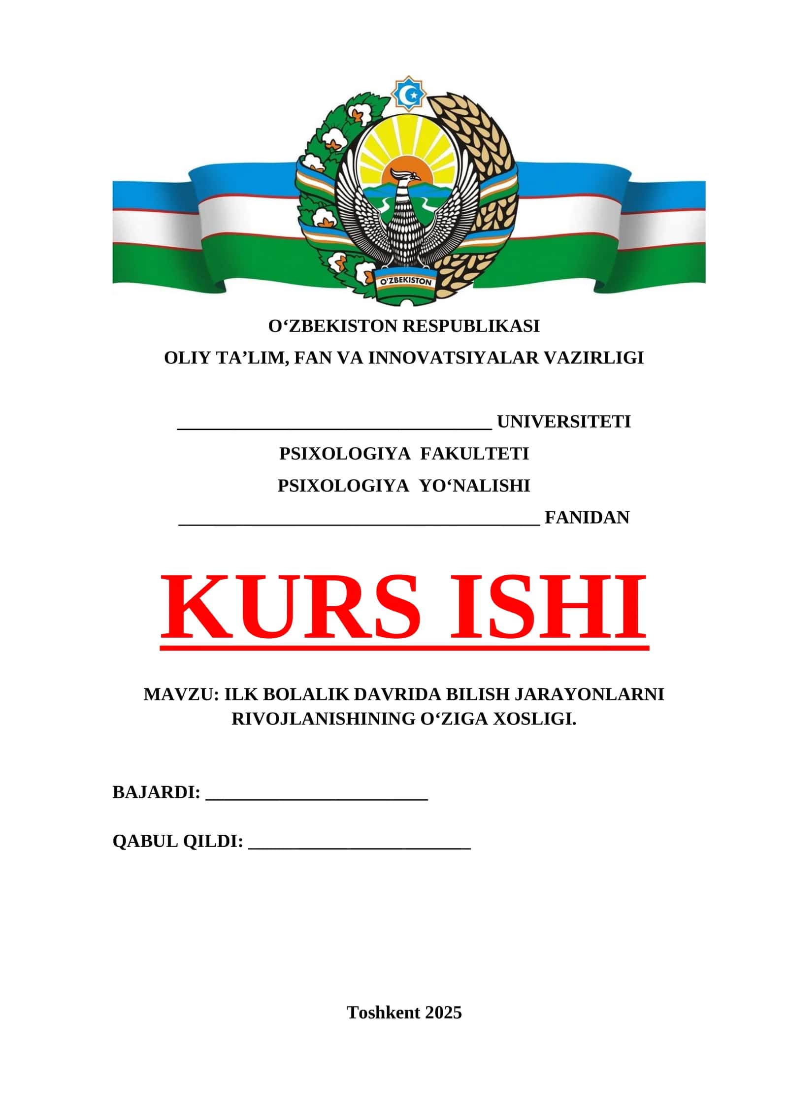 ILK BOLALIK DAVRIDA BILISH JARAYONLARNI RIVOJLANISHINING O‘ZIGA XOSLIGI.