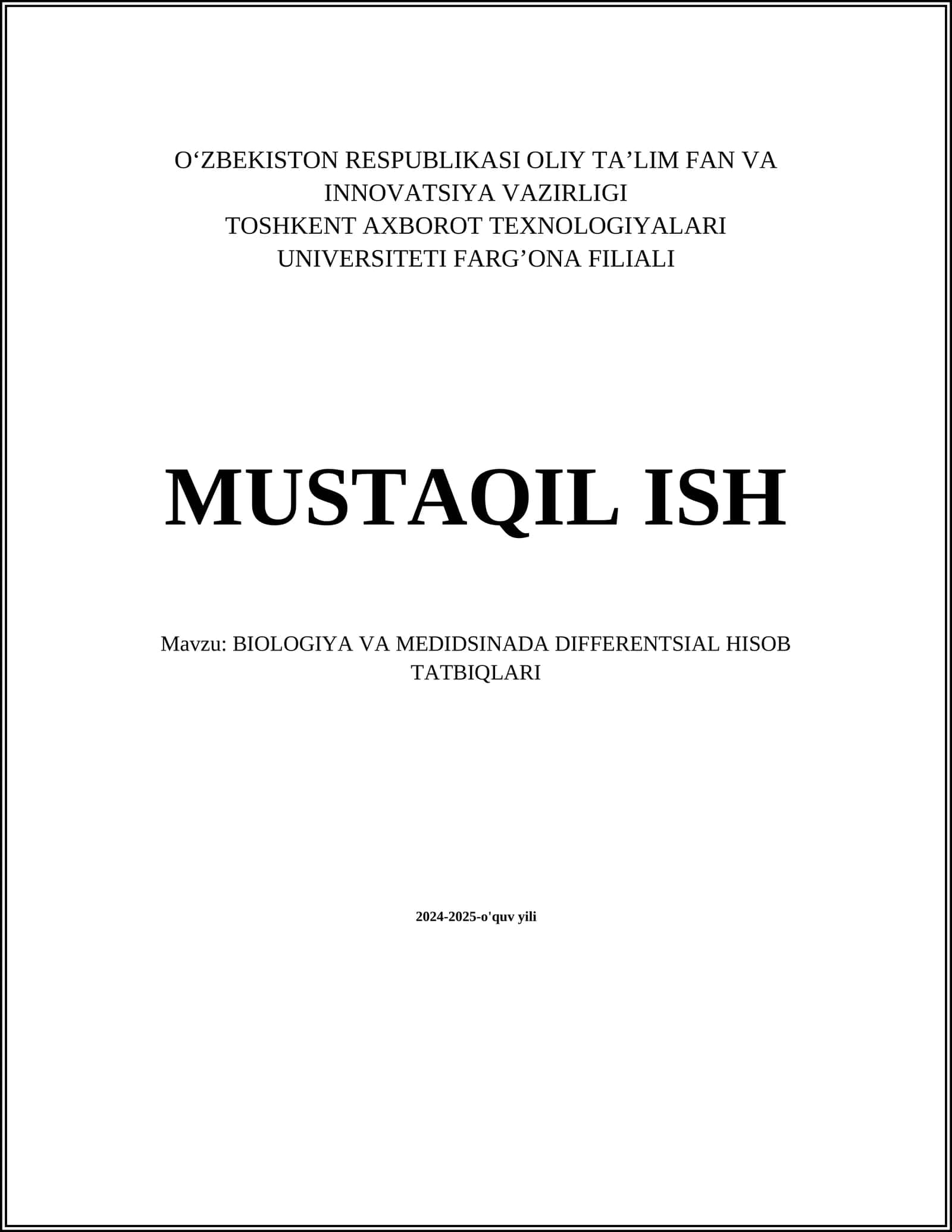 BIOLOGIYA VA MEDIDSINADA DIFFERENTSIAL HISOB TATBIQLARI