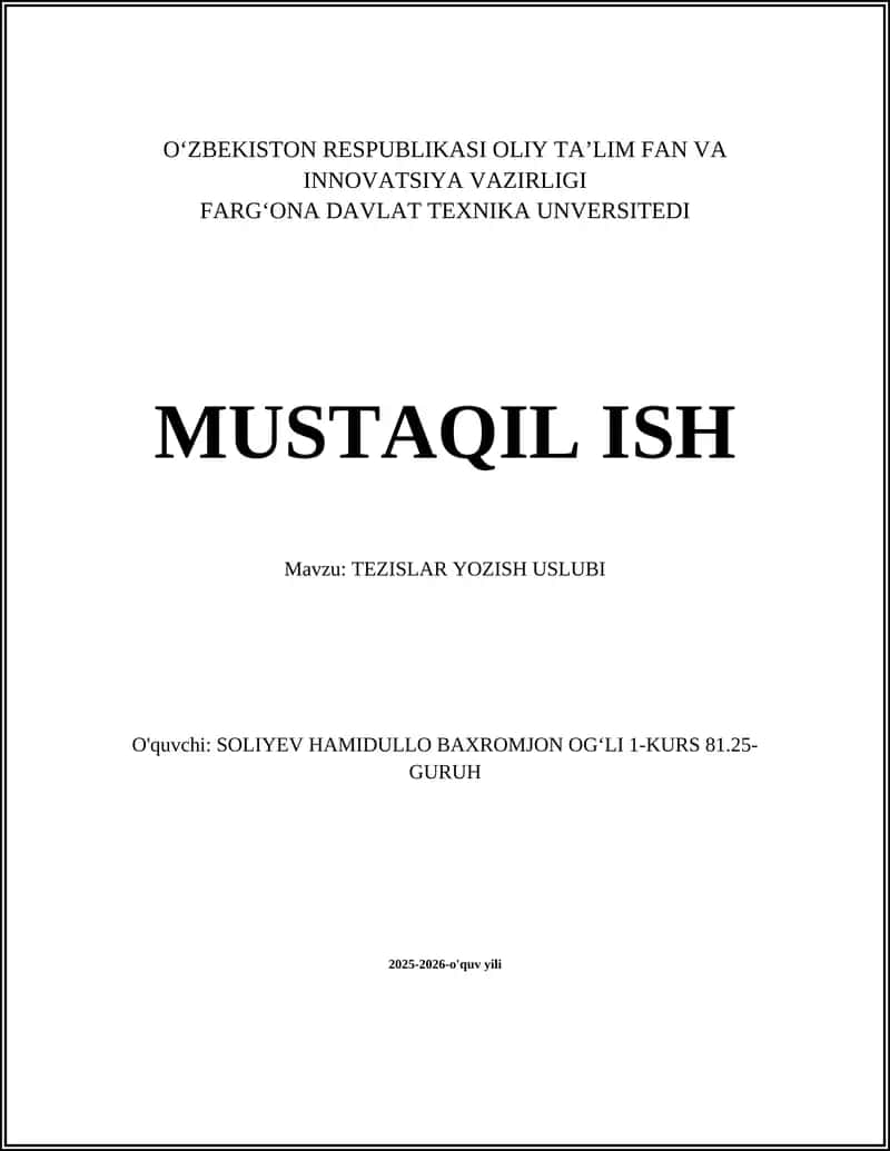TEZISLAR YOZISH USLUBI