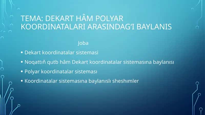 Dekart hâm polyar koordinatalari arasindagʻi baylanis