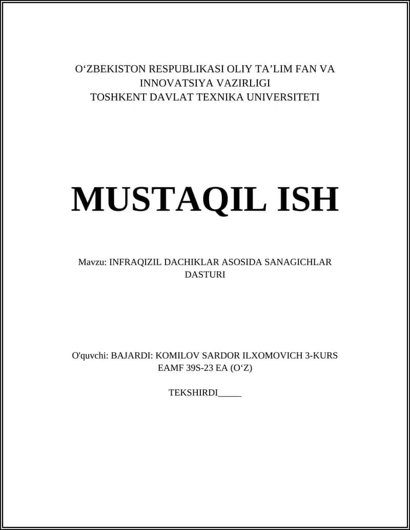 INFRAQIZIL DACHIKLAR ASOSIDA SANAGICHLAR DASTURI