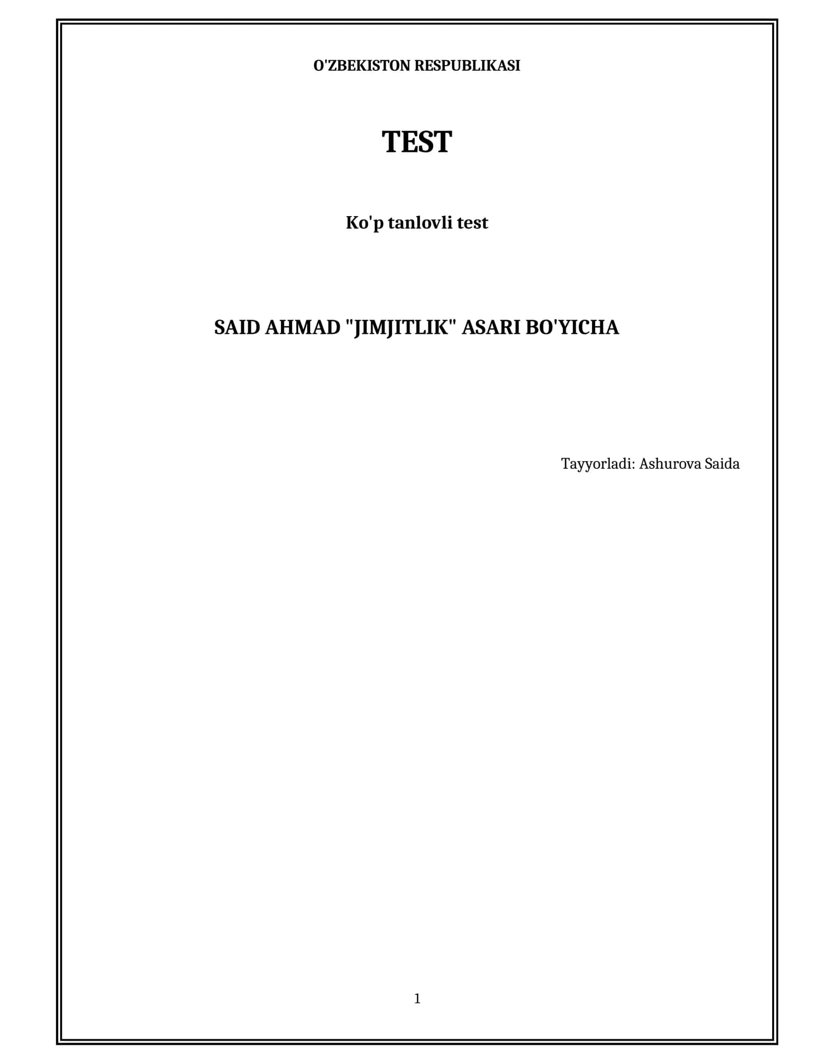 Said Ahmad "Jimjitlik" asari bo'yicha