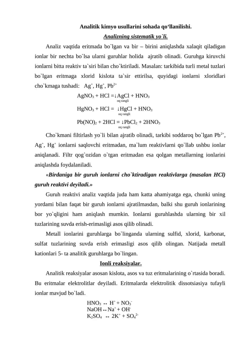Analitik kimyo usullarini