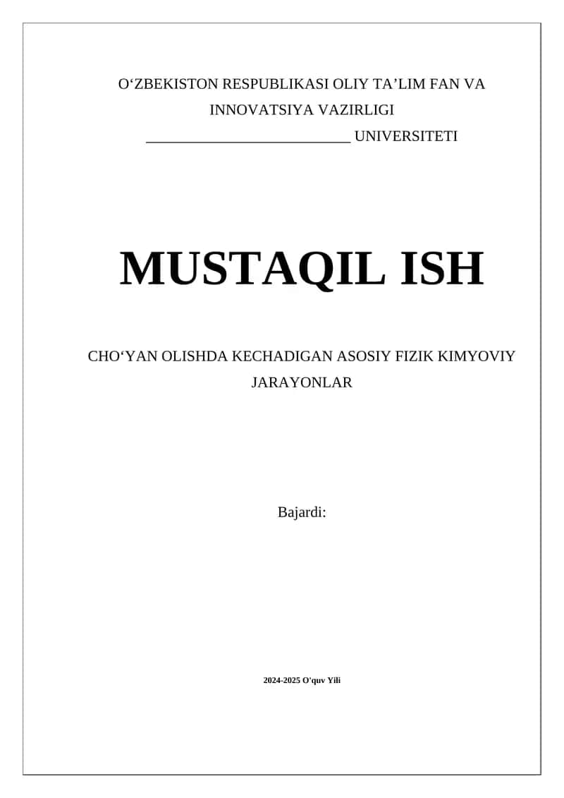 Cho‘yan Olishda Kechadigan Asosiy Fizik Kimyoviy Jarayonlar