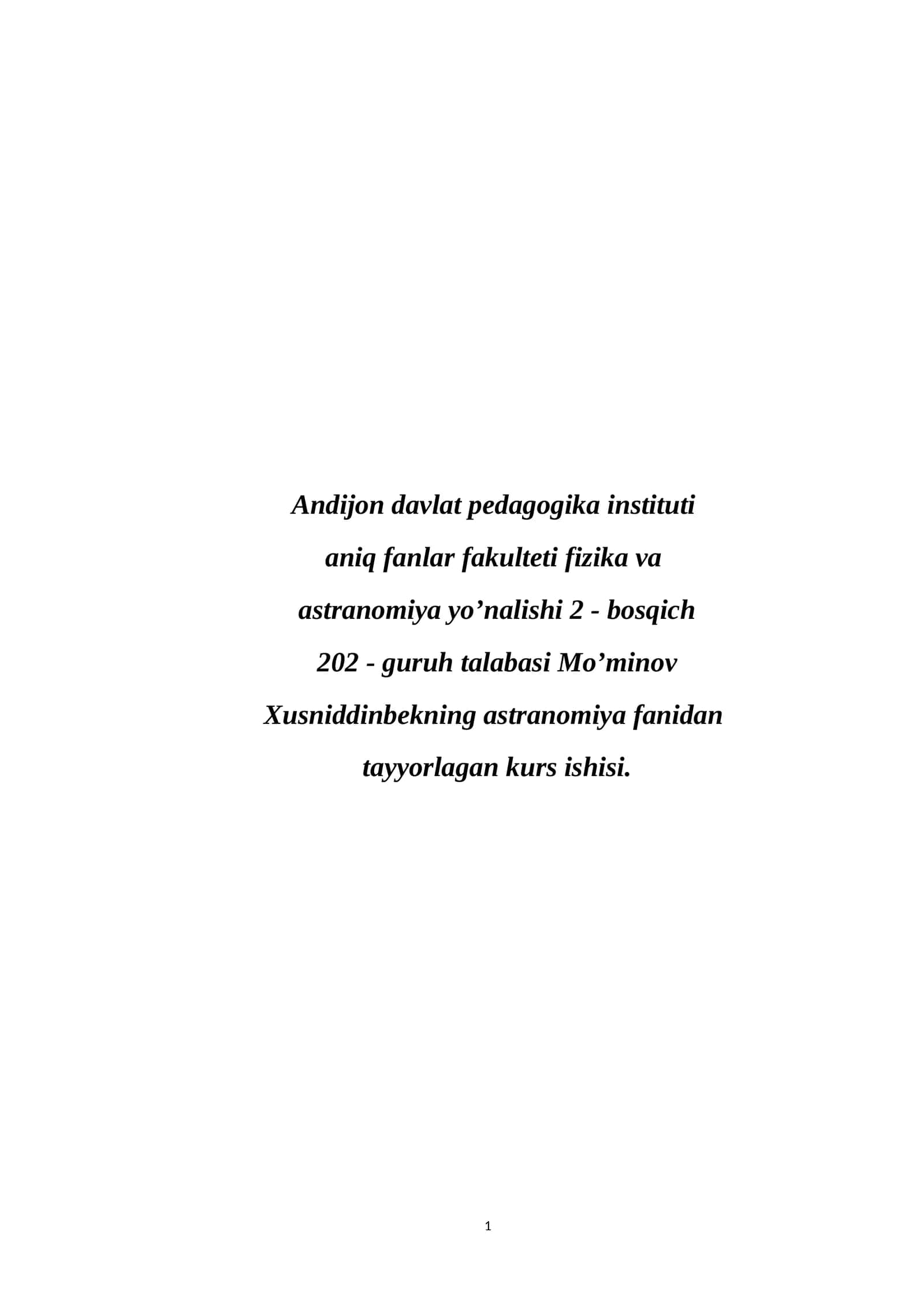 Astronomiya fanidan tayyorlangan kurs ishisi