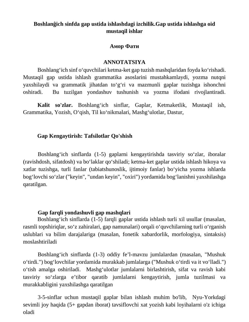 Gap ustida ishlashga oid mustaqil ishlar