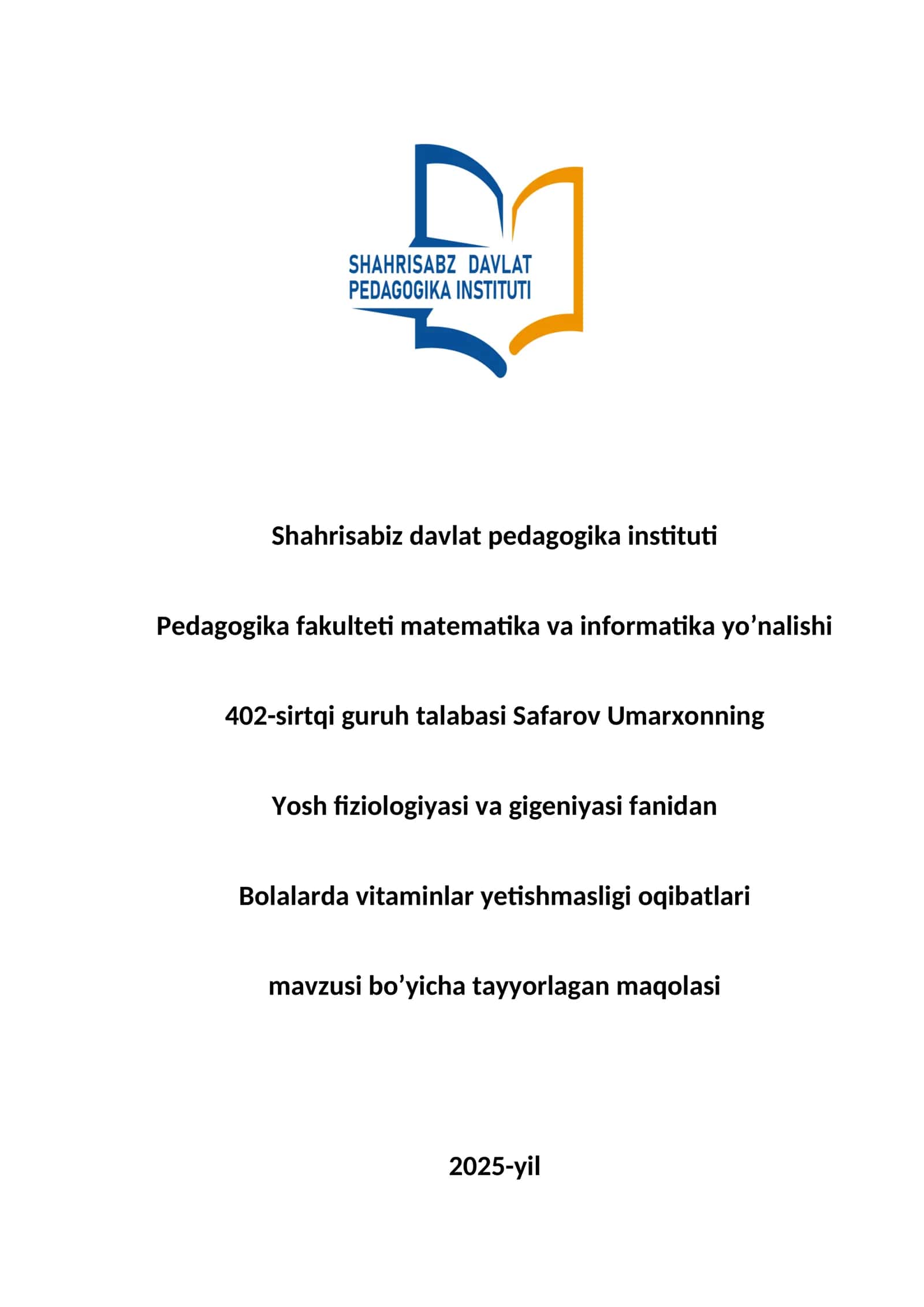 Bolalarda vitaminlar yetishmovchiligi oqibatlari