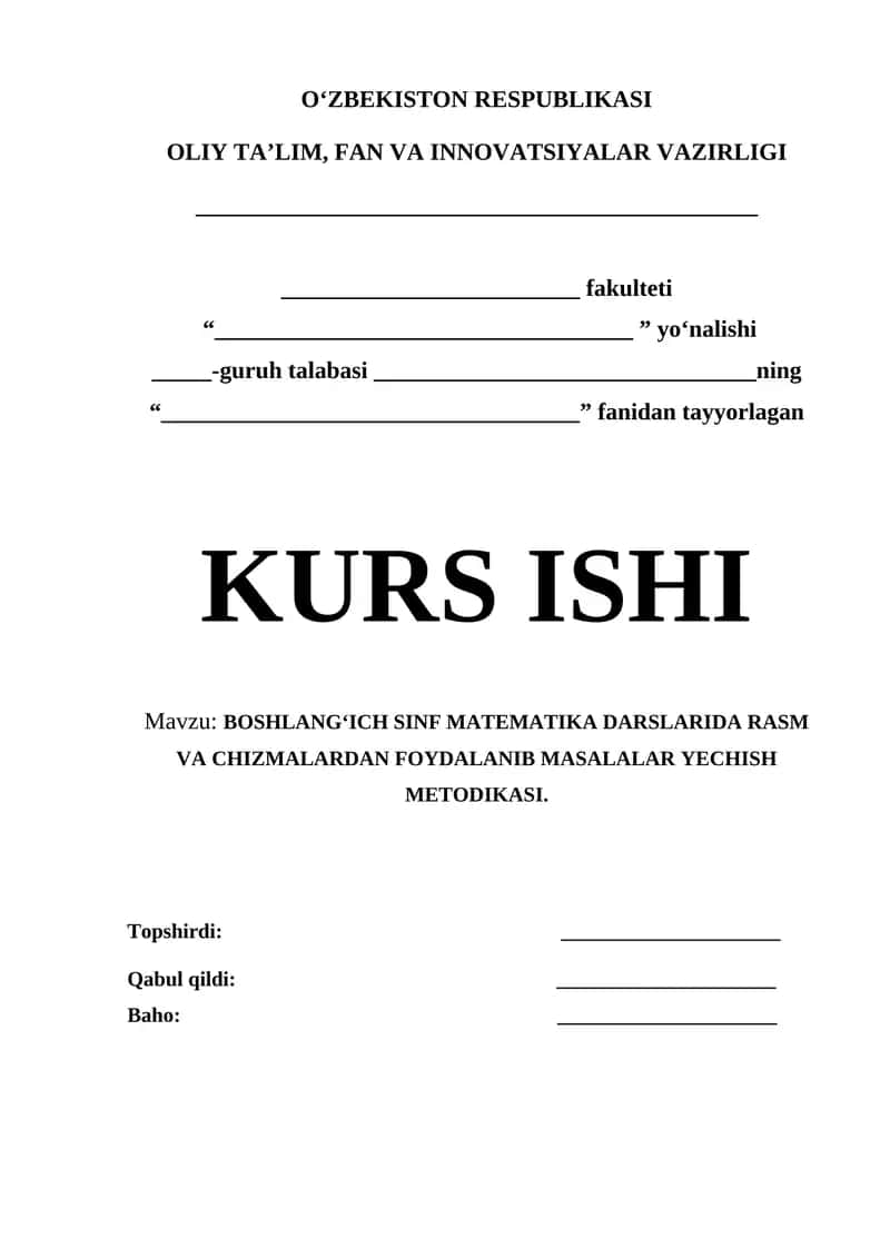 BOSHLANGʻICH SINF MATEMATIKA DARSLARIDA RASM VA CHIZMALARDAN FOYDALANIB MASALALAR YECHISH METODIKASI.