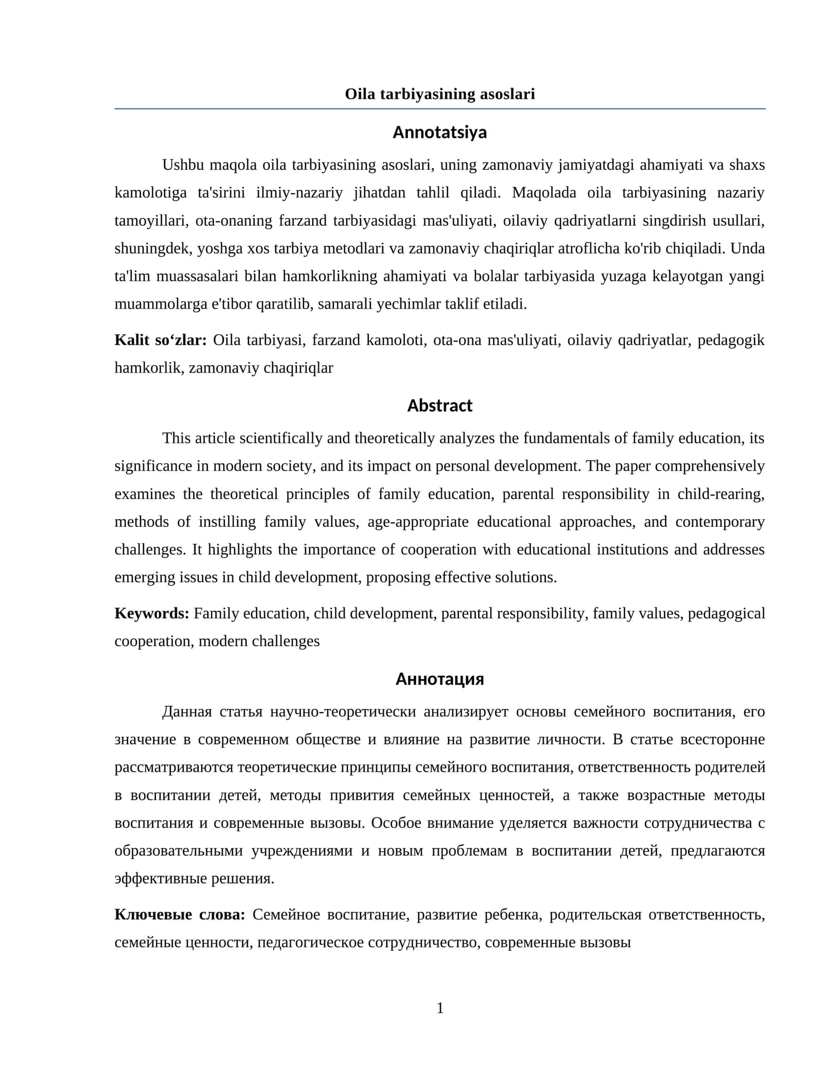 Oila tarbiyasining asoslari