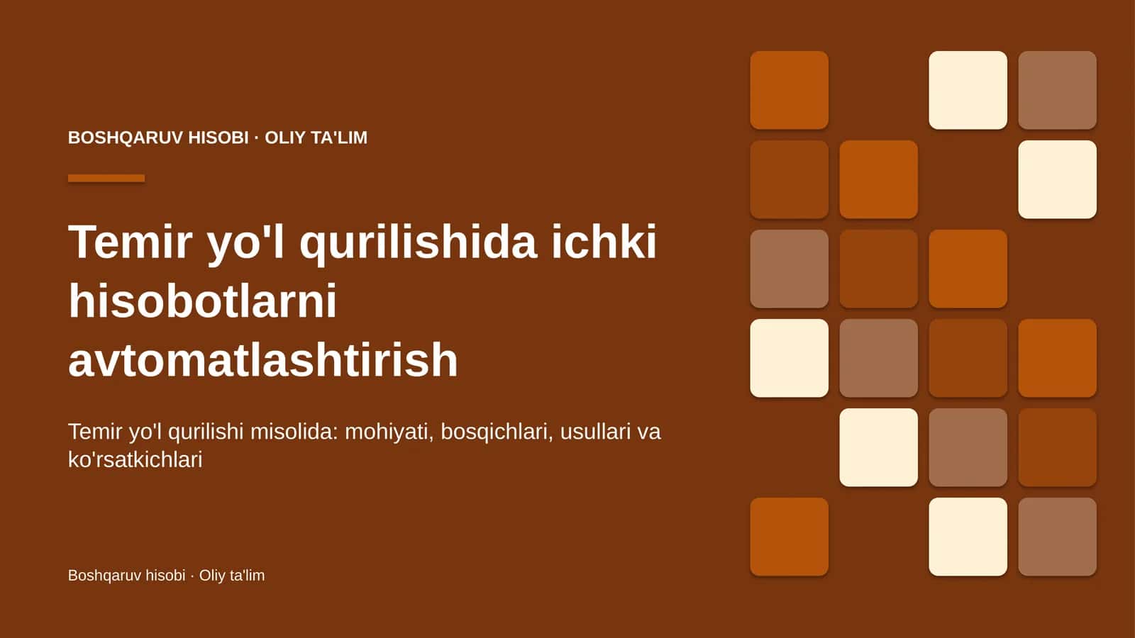 Temir yo'l qurilishida ichki hisobotlarni avtomatlashtirish