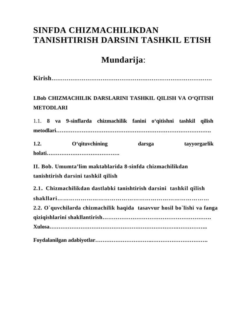 SINFDA CHIZMACHILIKDAN TANISHTIRISH DARSINI TASHKIL ETISH