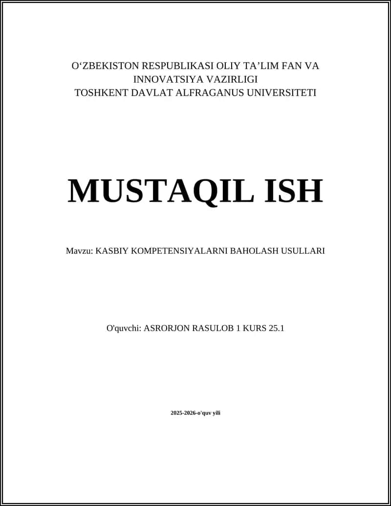 KASBIY KOMPETENSIYALARNI BAHOLASH USULLARI