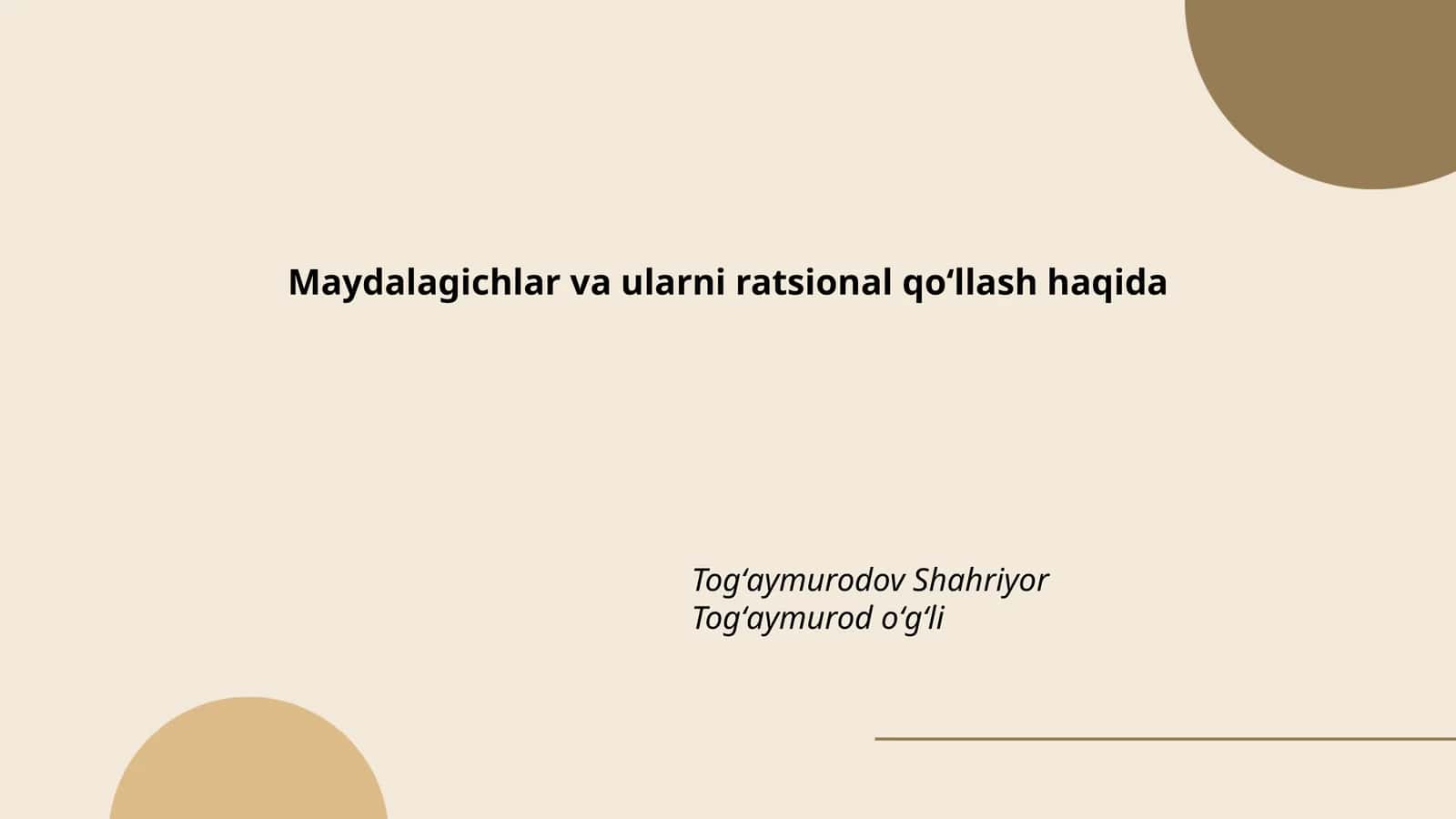 Maydalagichlar va ularni ratsional qoʻllash