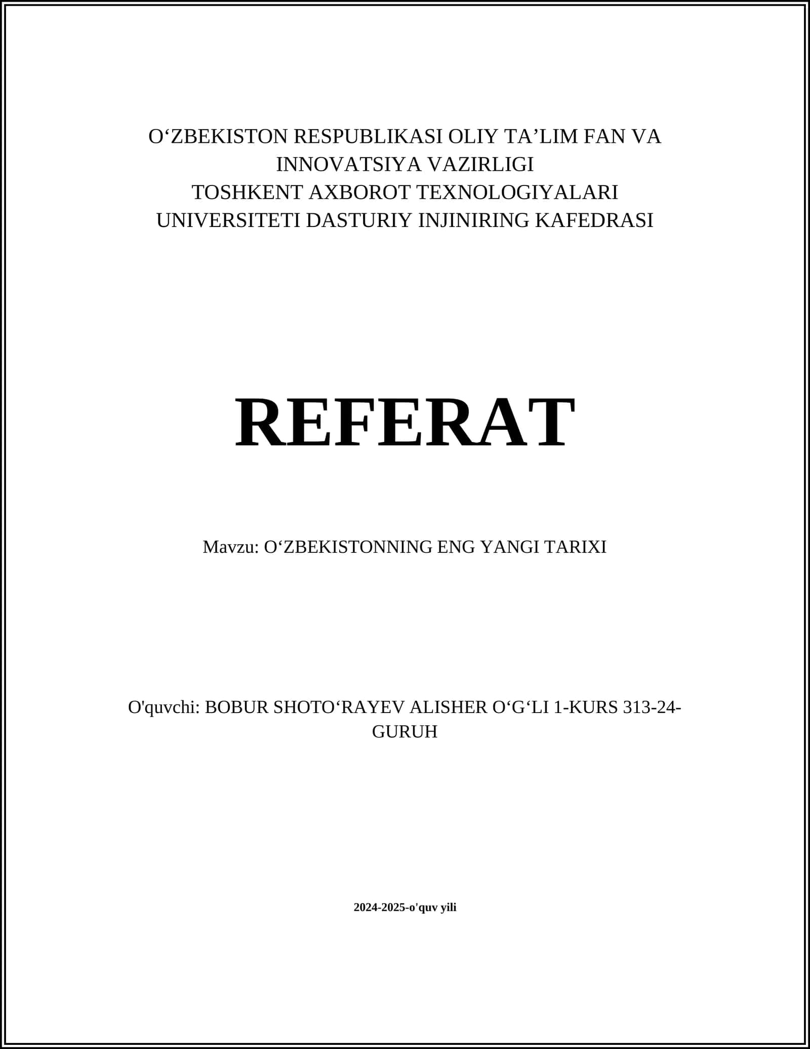 OʻZBEKISTONNING ENG YANGI TARIXI