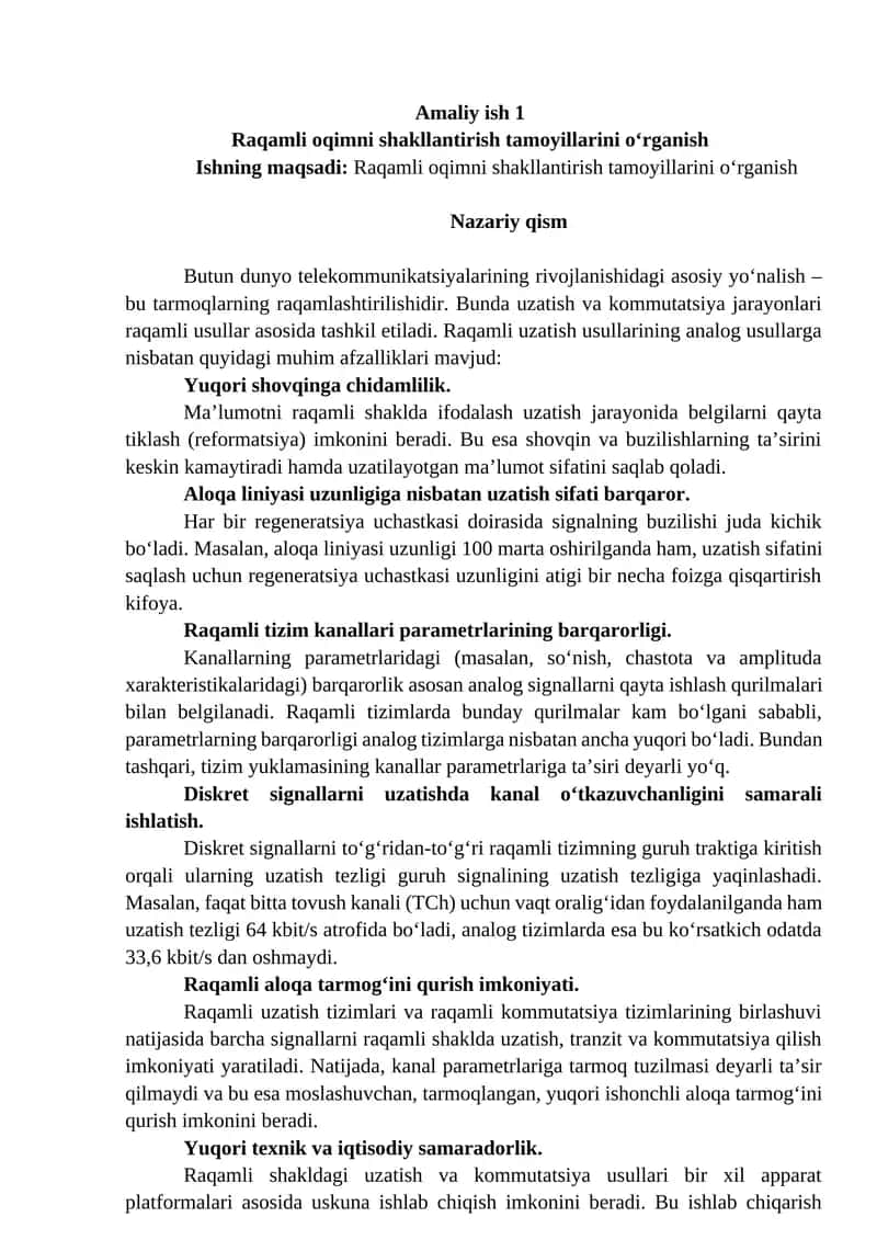 Raqamli oqimni shakllantirish tamoyillarini o‘rganish