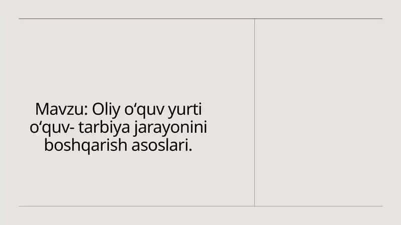 Oliyoʻquv yurti ta'lim va tarbiya jarayonlarini boshqarish asoslari