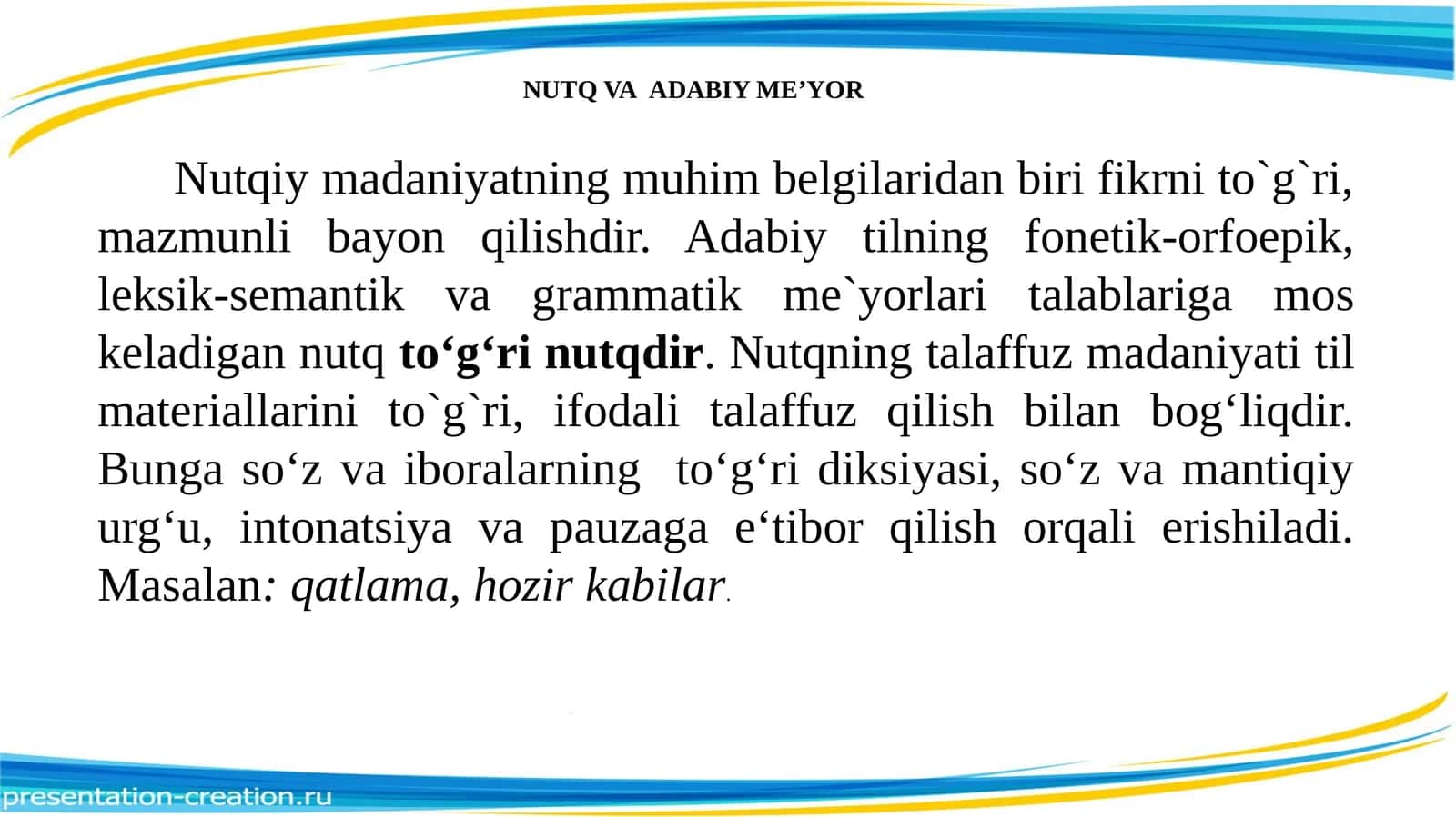 NUTQ VA ADABIY ME’YOR