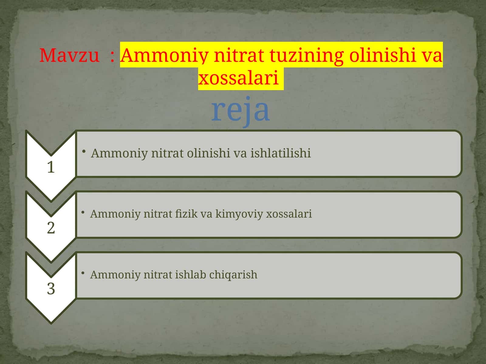 AMMONIY NITRAT TUZINING OLINISHI