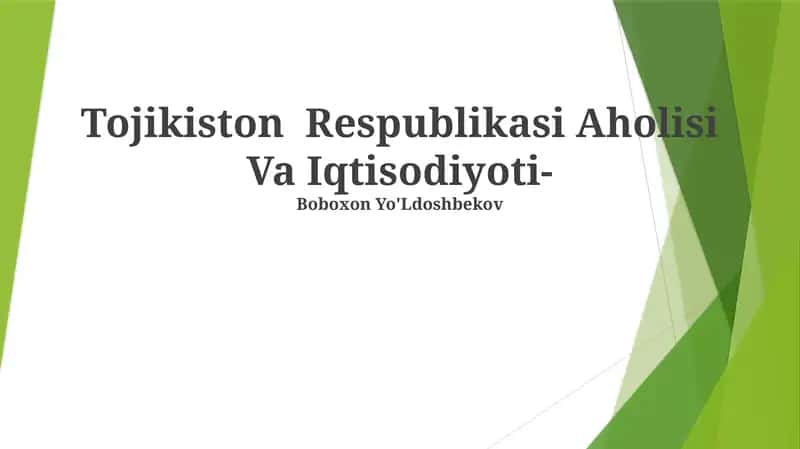 Tojikiston Respublikasi Aholisi Va Iqtisodiyoti